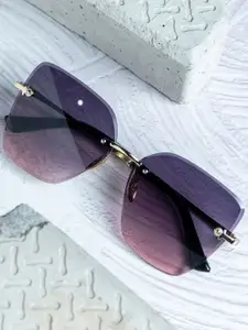 Leeway Women Rimless UV Protected Rectangle Sunglasses LW-2007-2-BLACKPINK