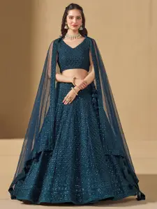 DIVASTRI Embroidered Sequinned Semi-Stitched Lehenga & Unstitched Blouse With Dupatta
