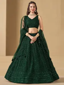 DIVASTRI Embroidered Sequinned Semi-Stitched Lehenga & Unstitched Blouse With Dupatta