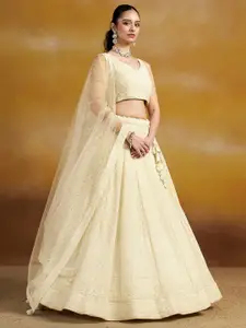 DIVASTRI Embroidered Sequinned Semi-Stitched Lehenga & Unstitched Blouse With Dupatta