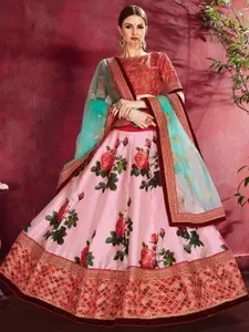 ODETTE Embroidered Semi-Stitched Lehenga & Unstitched Blouse With Dupatta