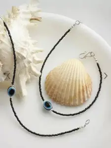 HIGH TRENDZ Silver-Plated Artificial Beaded Evil Eye Anklets