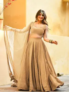 DIVASTRI Embroidered Sequinned Semi-Stitched Lehenga & Unstitched Blouse With Dupatta