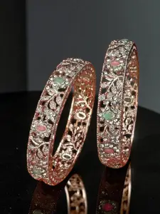 The Pari Set Of 2 Rhodium-Plated Artificial Stone-Studded Bangles
