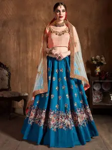 ODETTE Embroidered Semi-Stitched Lehenga & Unstitched Blouse With Dupatta