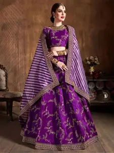 ODETTE Embroidered Thread Work Semi-Stitched Lehenga & Unstitched Blouse With Dupatta