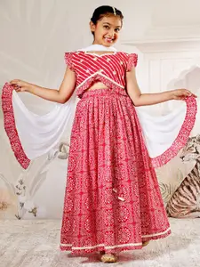VASTRAMAY Girls Printed Cotton Thread Work Ready to Wear Lehenga & Blouse With Dupatta