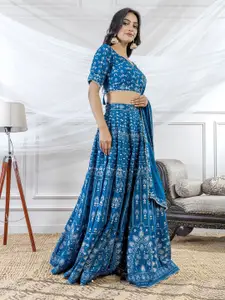 TIKODI Floral Embroidered Georgette Semi-Stitched Lehenga With Unstitched Blouse & Dupatta