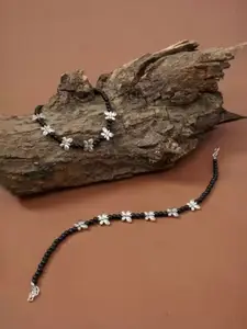 HIGH TRENDZ Silver-Plated Artificial Beaded Anklets