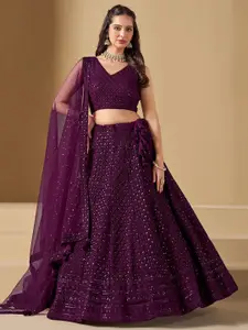 DIVASTRI Embroidered Sequinned Semi-Stitched Lehenga & Unstitched Blouse With Dupatta