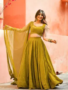 DIVASTRI Embroidered Sequinned Semi-Stitched Lehenga & Unstitched Blouse With Dupatta