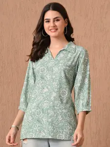 Anouk Rustic Ethnic Motifs Printed Shirt Collar Pure Cotton Kurti