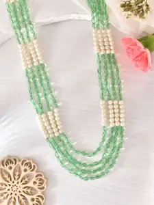 Silvermerc Designs Women Green & Pearl Beaded Layered Necklace