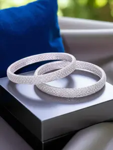 The Pari Set Of 2 Rhodium-Plated American Diamond-Studded Bangles