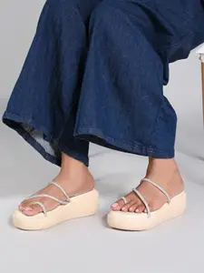 CAI Women Diamond Toe Cream Flatform Sandals