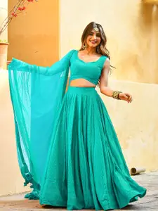 DIVASTRI Embroidered Semi-Stitched Lehenga & Unstitched Blouse With Dupatta