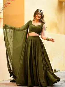 DIVASTRI Women Embroidered Sequinned Semi-Stitched Lehenga Choli