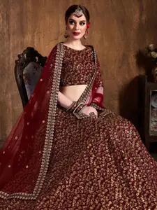 ODETTE Embroidered Sequinned Semi-Stitched Lehenga & Unstitched Blouse With Dupatta