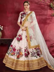 ODETTE Printed Thread Work Semi-Stitched Lehenga & Unstitched Blouse With Dupatta