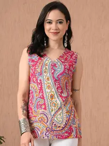 Anouk Rustic Paisley Printed V-Neck Pure Cotton Kurti