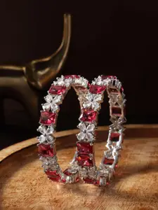 The Pari Set Of 2 Rhodium-Plated American Diamond-Studded Bangles
