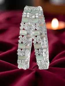 The Pari Set Of 2 Rhodium-Plated American Diamond-Studded Bangles