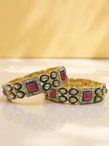The Pari Set Of 2 Gold-Plated Artificial Stone-Studded Bangles