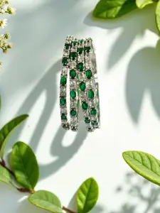 The Pari Set Of 4 Rhodium-Plated American Diamond-Studded Bangles