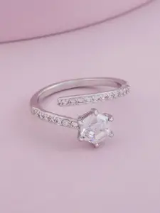 Kushal's Fashion Jewellery Rhodium-Plated Zircon-Studded Finger Ring