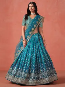DIVASTRI Embroidered Sequinned Semi-Stitched Georgette Lehenga & Blouse With Dupatta