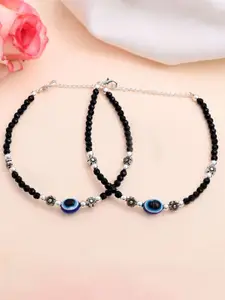 HIGH TRENDZ Silver-Plated Artificial Beaded Anklets