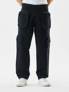 Snitch Men Black Mid-Rise Baggy Cargo Pants