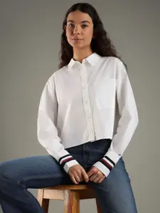 Tommy Hilfiger Women Oversized Fit Solid Spread Collar Casual Shirt