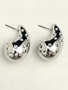 V FASHION JEWELLERY Stainless Steel Silver-Plated Teardrop Shaped Drop Earrings