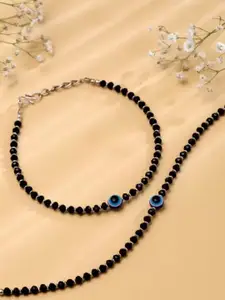 HIGH TRENDZ Silver-Plated Artificial Beaded Evil Eye Anklets