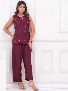 all about you Embroidered Pure Cotton Top With Trousers Co-Ords