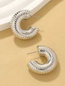 V FASHION JEWELLERY Stainless Steel Gold-Plated Teardrop Shaped Half Hoop Earrings