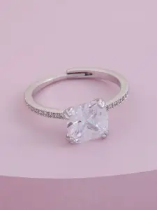 Kushal's Fashion Jewellery Rhodium-Plated Zircon-Studded Finger Ring