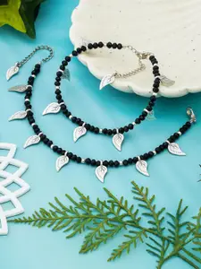 HIGH TRENDZ Silver-Plated Artificial Beaded Anklets