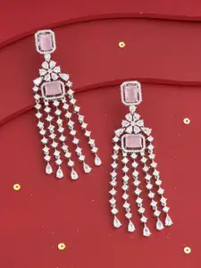 Kushal's Fashion Jewellery Rhodium-Plated Zircon Classic Drop Earrings