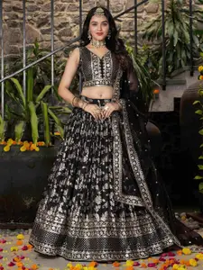 DIVASTRI Embroidered Sequinned Semi-Stitched Lehenga & Unstitched Blouse With Dupatta