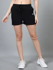 HRX by Hrithik Roshan Women Self Design Regular Fit Mid-Rise Cotton Shorts