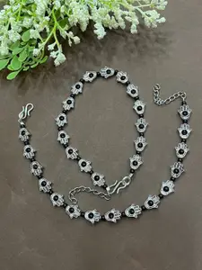 HIGH TRENDZ Silver-Plated Artificial Stones Studded & Beaded Anklets