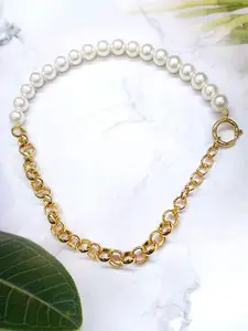 Adwitiya Collection 24 CT Gold-Plated Pearls Beaded Statement Necklace