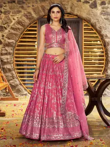 DIVASTRI Embroidered Sequinned Semi-Stitched Lehenga & Unstitched Blouse With Dupatta