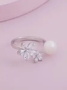 Kushal's Fashion Jewellery Rhodium-Plated Zircon-Studded Finger Ring