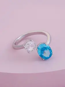 Kushal's Fashion Jewellery Rhodium-Plated Zircon-Studded Finger Ring