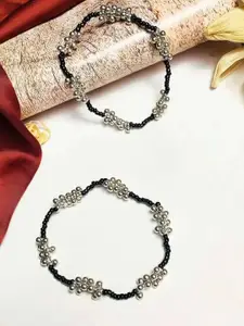 HIGH TRENDZ Silver-Plated Artificial Beaded Stretchable Anklets