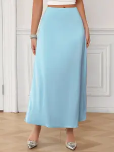 Outzidr High Waist Fit & Flared Midi Skirt