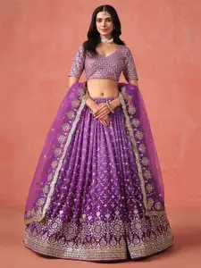 DIVASTRI Embroidered Sequinned Semi-Stitched Lehenga With Unstitched Blouse & Dupatta